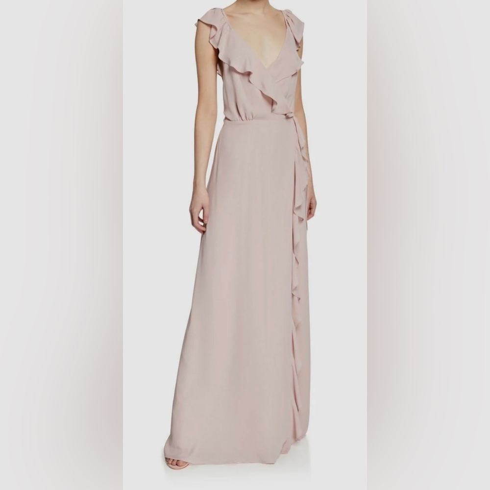 Wayf The Elise Ruffled V-neck Wrap Gown - Rose Medium